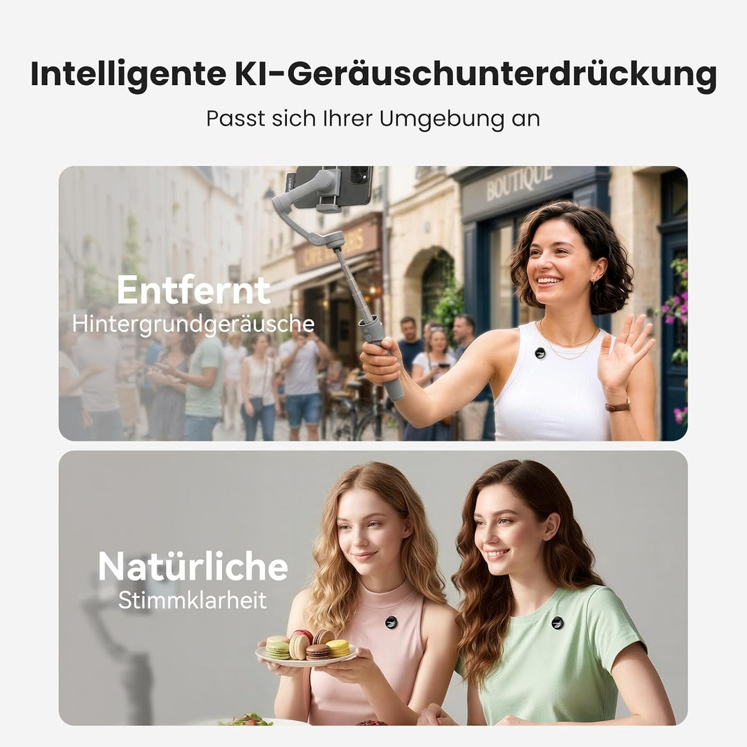 Drahtloses Ansteckmikrofon für iPhone, magnetisches Mini-Mikrofon | KI-Geräuschunterdrückung, Plug &amp;