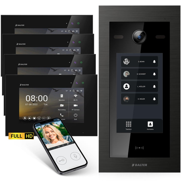 Balter EVO-HD Video Türsprechanlage mit Touchscreen Türstation, Video Türklingel, Smartphone App, 4
