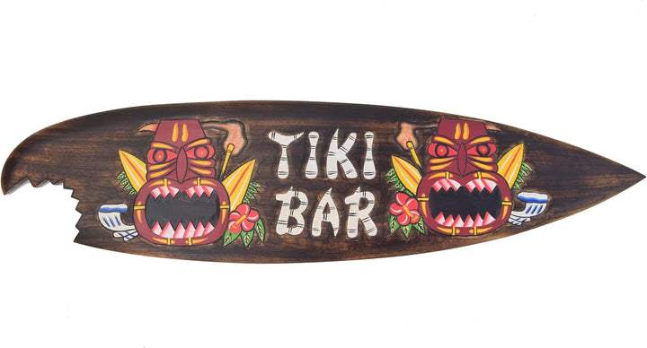 Tiki Bar Holzschild im Surfboard Look in 100cm Hawaii Style Schild zum Aufhängen