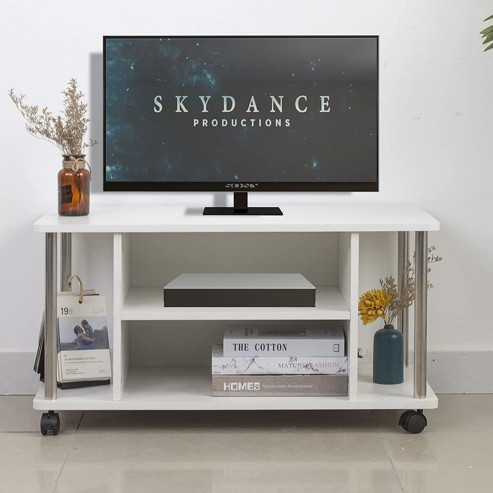 BAKAJI Wagen TV-Schrank, weiss, 4 Räder, Fernseher, Holz, MDF, Holzwerkstoff Metall, Medium