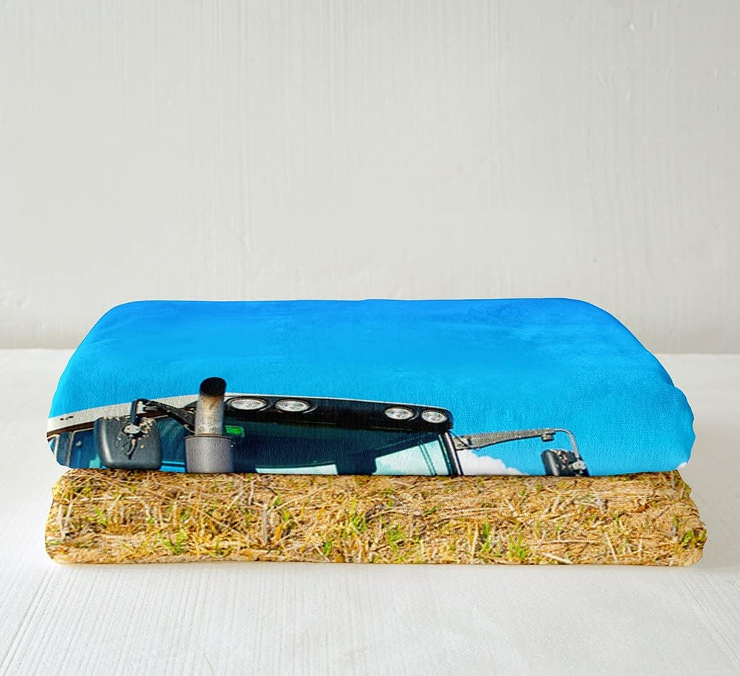 Loussiesd Jungen Traktor gedruckt Kuscheldecke Bauwagen Muster Wohndecke für Bett Rot Schwere Maschi