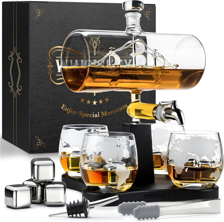 Whisiskey - Whisky Karaffe - Segelschiff - Dekanter - Whiskey Karaffe Set - 1L - Geschenke für Männe