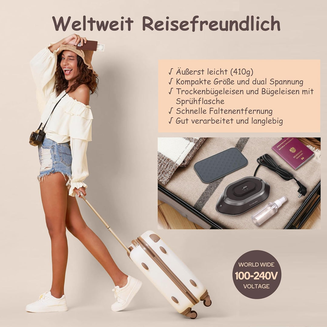 Newbealer Mini Reisebügeleisen mit Universalspannung 100-240V, Kompaktes Bügeleisen für Kleidung (ke