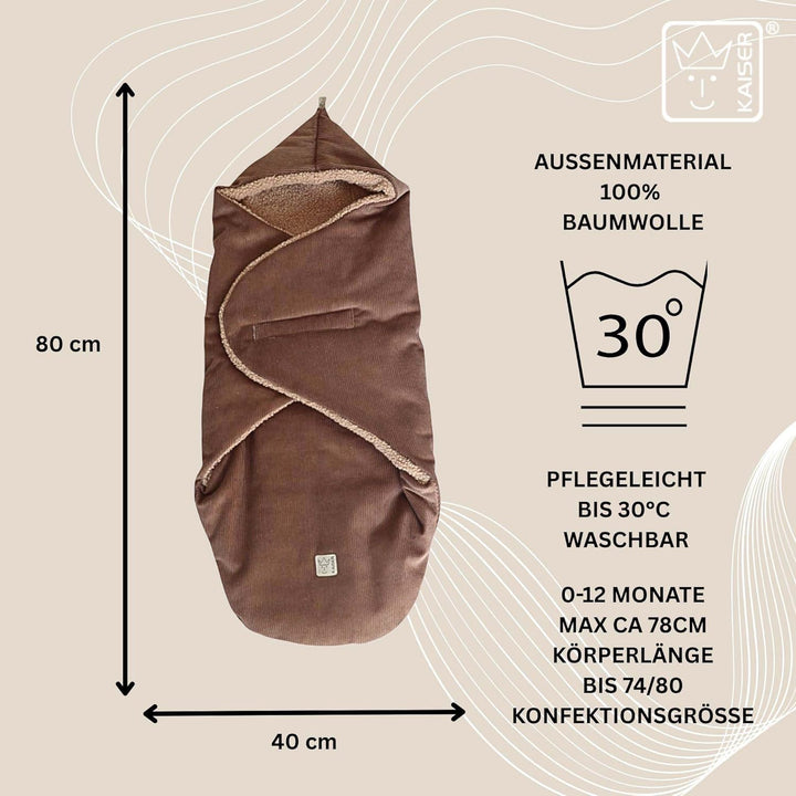 Kaiser Callie Cord Einschlagdecke für Babyschale, 80x40 cm, Wattiert, 0-12 Monate (caribou), caribou