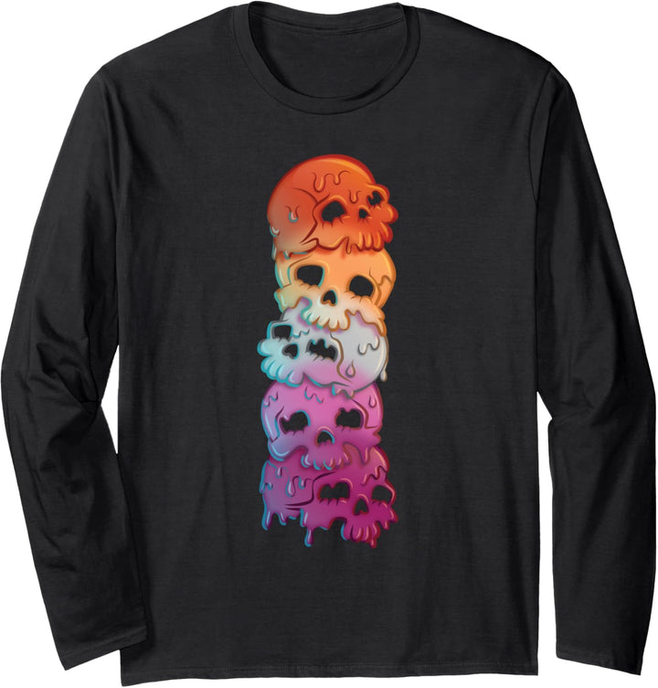 Lesbian Pride-Flagge Gothik-Schädel Langarmshirt