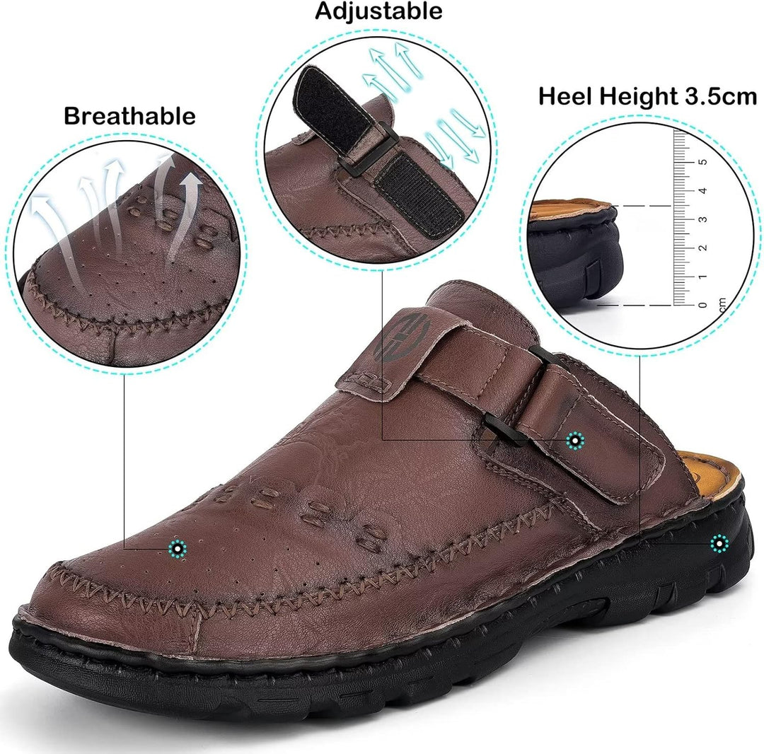 BUGUKI Sandalen Herren Leder Pantoletten Clogs, Weiche Dicke Sohle 40 EU Ta1 Dunkel Braun, 40 EU Ta1