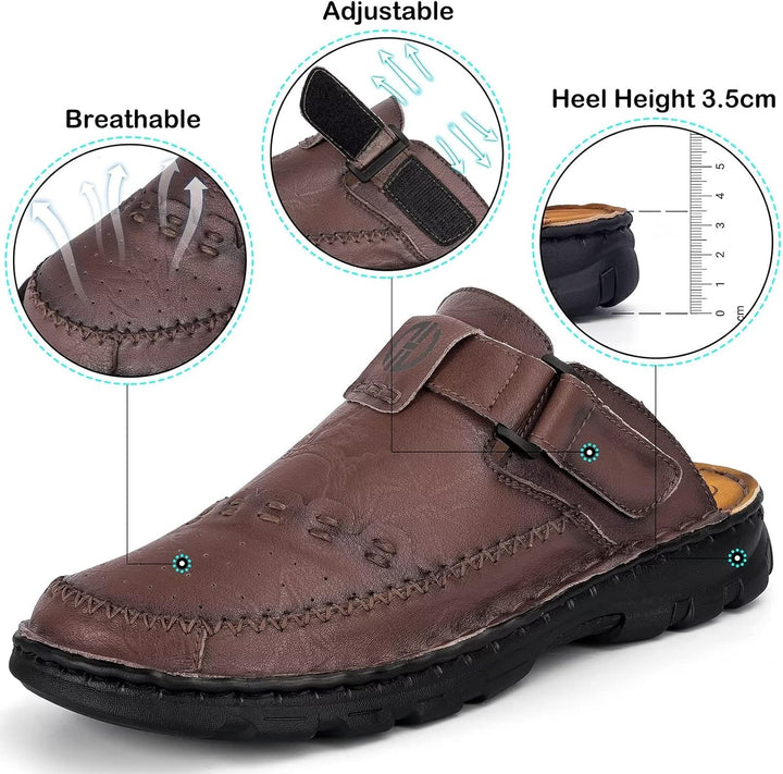 BUGUKI Sandalen Herren Leder Pantoletten Clogs, Weiche Dicke Sohle 42 EU Ta1 Dunkel Braun, 42 EU Ta1