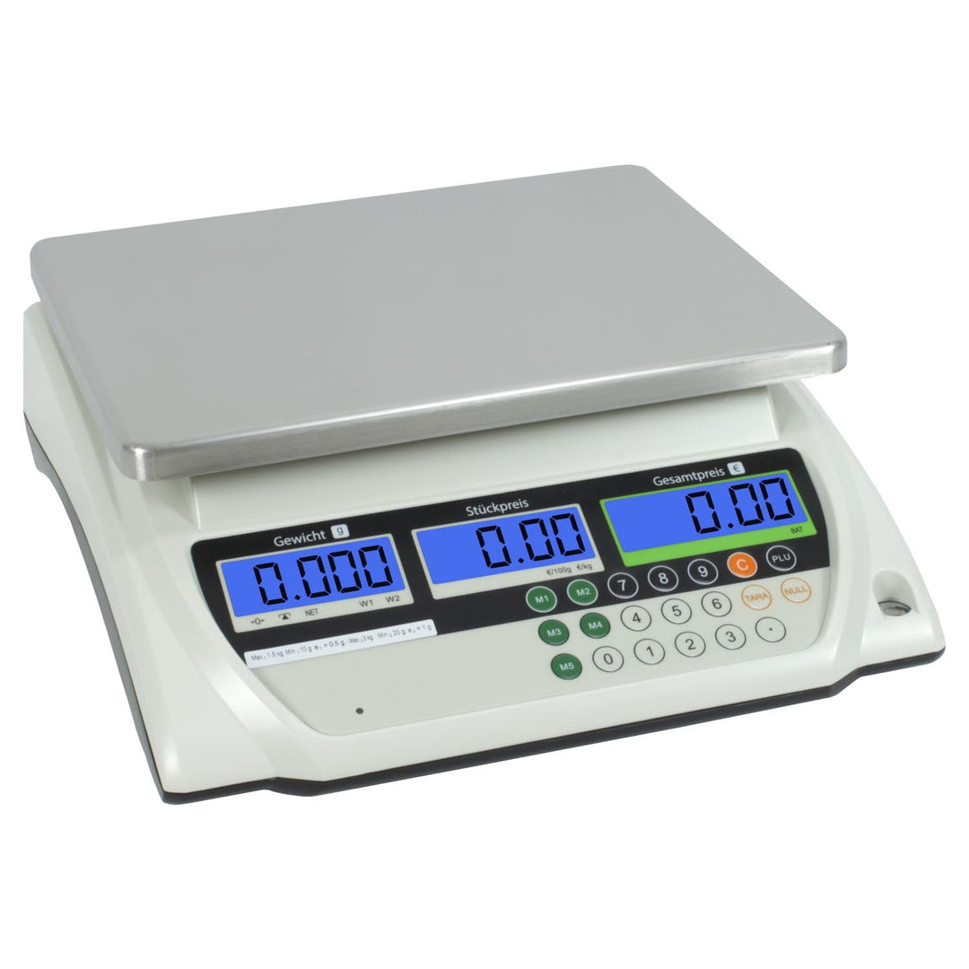 Geeichte Ladenwaage WKA-PRP 15 kg - Teilung 5g mit integriertem Akku Marktwaage Waage Ladenwaage Max
