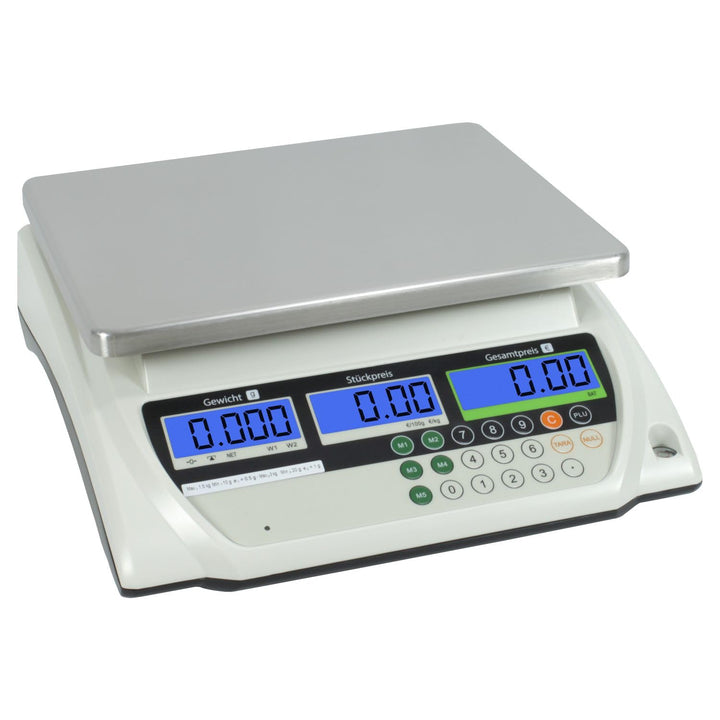 Geeichte Ladenwaage WKA-PRP 15 kg - Teilung 5g mit integriertem Akku Marktwaage Waage Ladenwaage Max