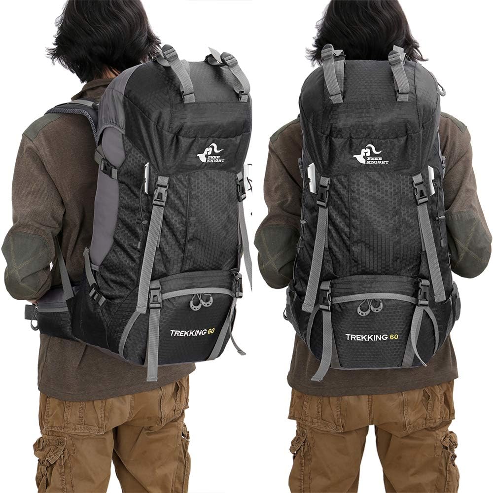Bseash 60L Wasserdichter leichter Wanderrucksack mit Regenschutz, Outdoor Sport Tagesrucksack Multif