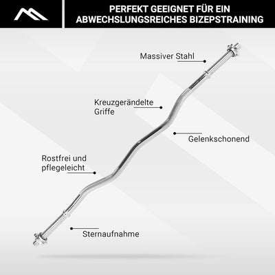 MSPORTS SZ Curlstange Premium, 30mm mit Sternverschluss - STANDARDNORM - Auswahl: 120cm (7kg) o. 130