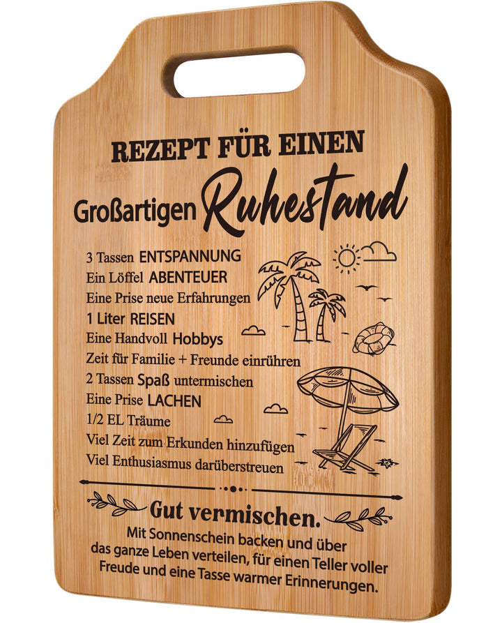 Rentner Geschenk Frau Mann, Bambus Schneidebrett mit Sprüchen, Ruhestand Geschenk, Ruhestandspräsent