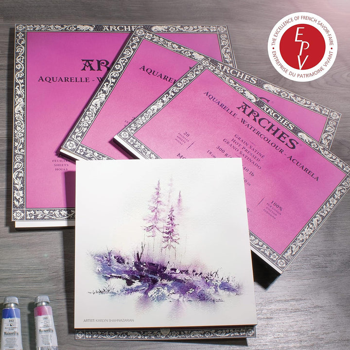 Arches 1795072 Aquarellpapier im Block (23 x 31 cm, 4-seitig geleimt, 300g/m² Satiniert) 20 Blatt na