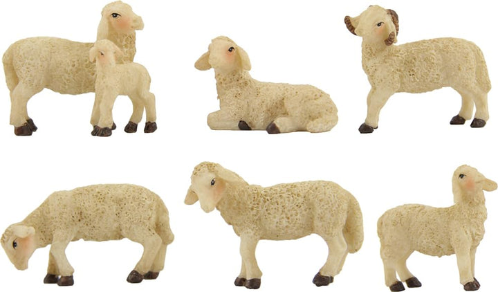 FADEDA 6X Schafe mit Widder und Lamm/Höhe:5 cm/handbemalt/detailgetreue Krippen Figuren - Weihnachte