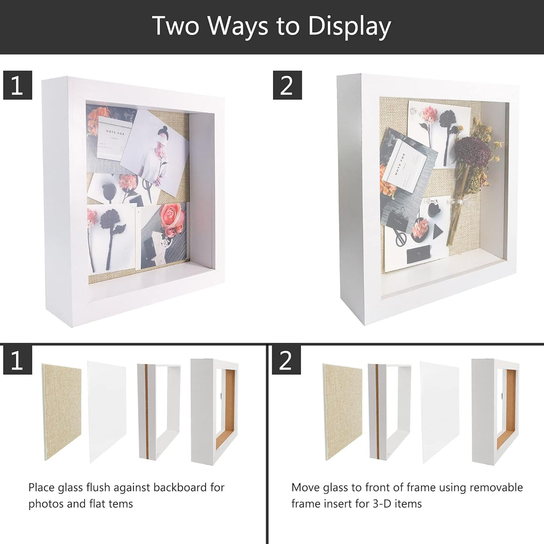 GraduatePro Bilderrahmen zum Befüllen Tief für Objektrahmen Weiss mit Glas Hochzeit 3D Box Deko Wand