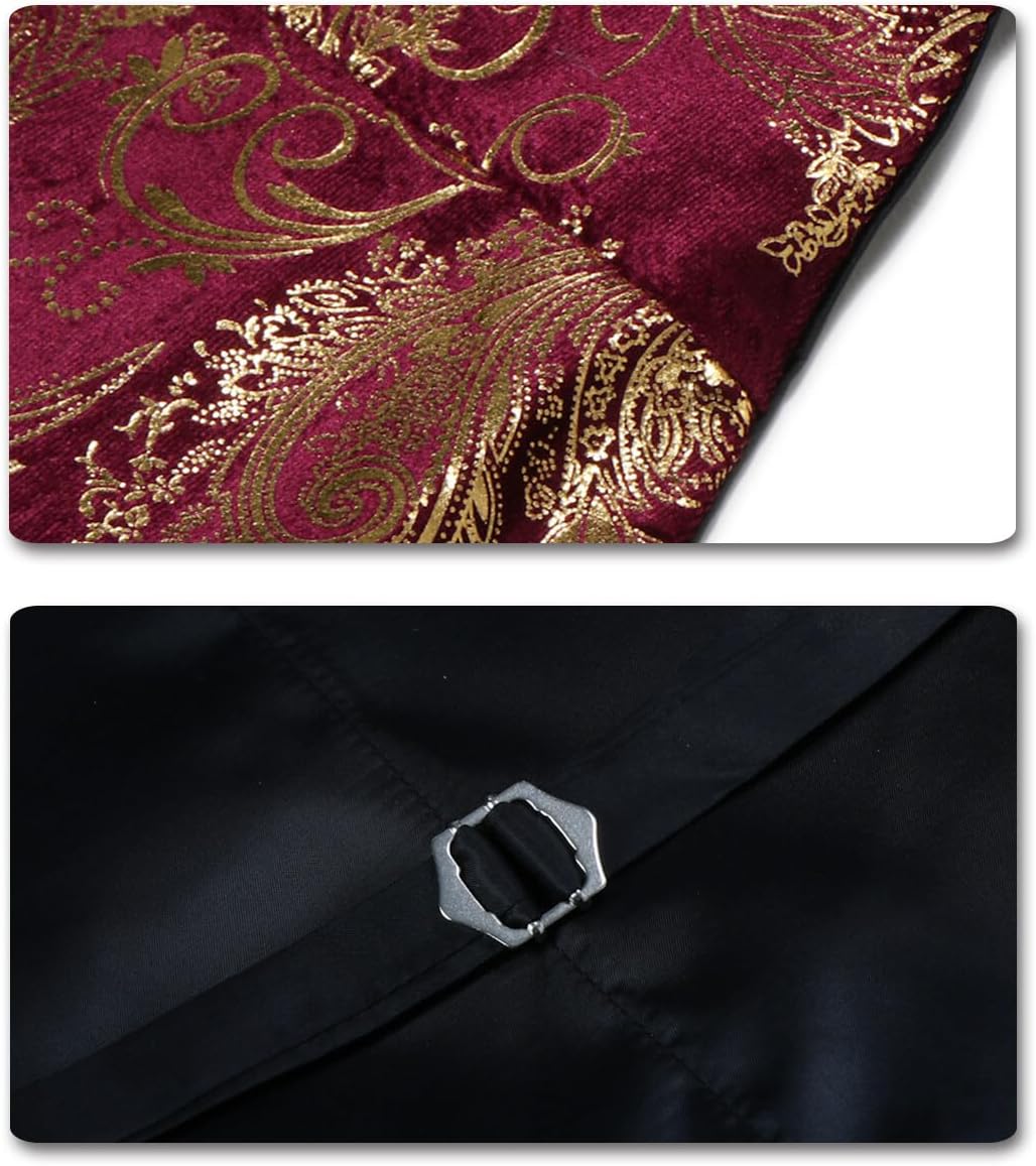 Allthemen Weste Herren Westen Gilet Jacquard Anzugweste für Hochzeit und Party M Weinrot, M Weinrot