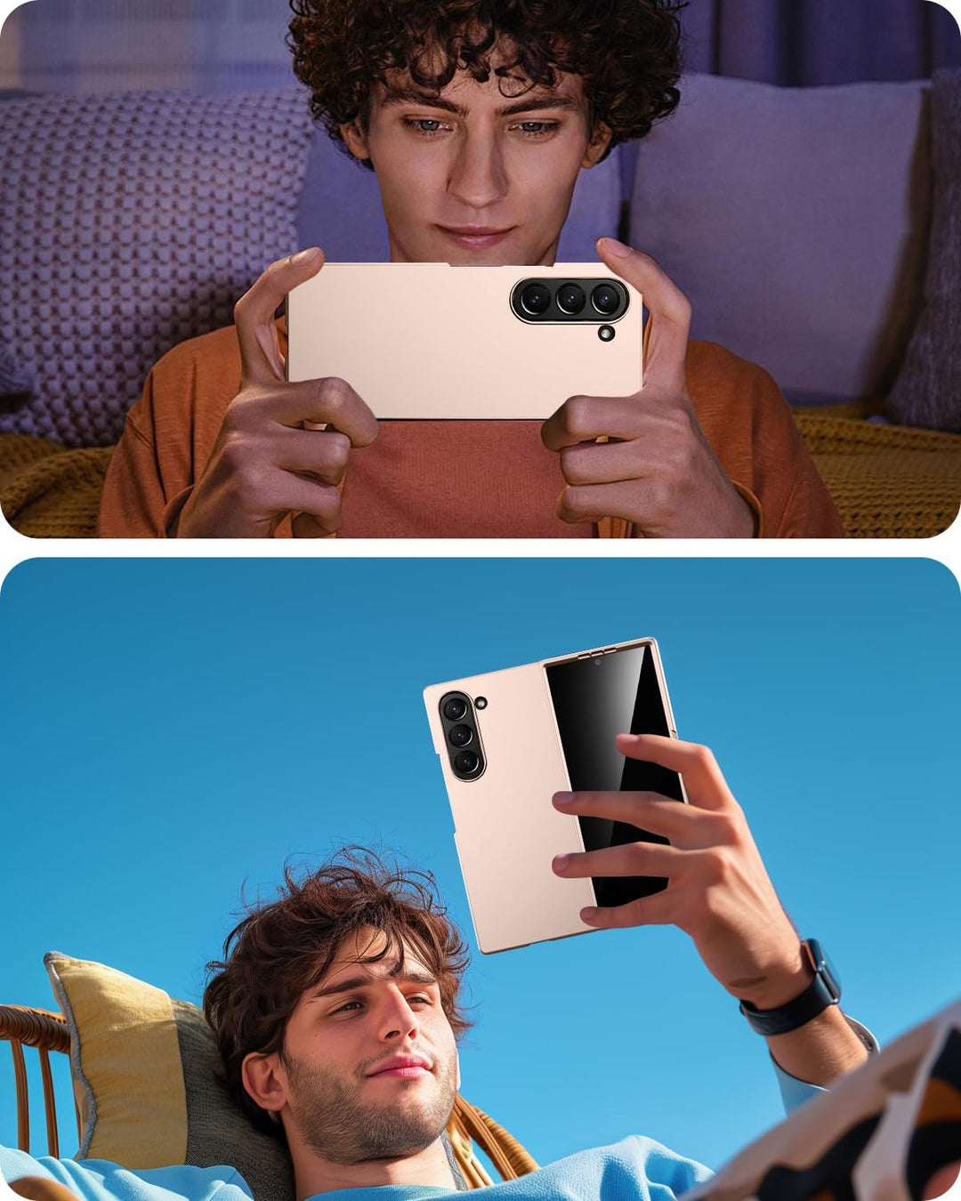 Miimall Handy Hülle für Samsung Z Fold 7 Slim Case mit Blickschutz Schutzglas, Induktives Laden Komp