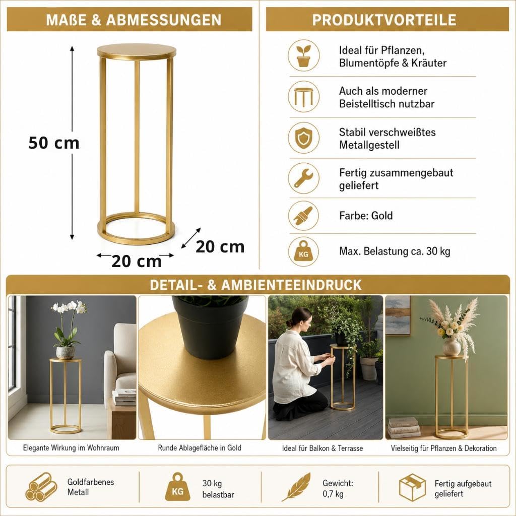 DanDiBo Blumenhocker Metall Gold Rund Blumenständer Beistelltisch 96510 Blumensäule Modern Pflanzens