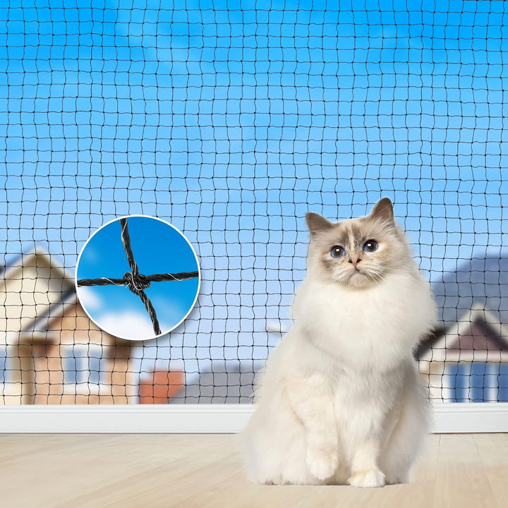 Aystkniet katzennetz für Balkon, 4 x 2 M Katzennetz Drahtverstärkt mit Befestigungsseil | Nägel | Ka