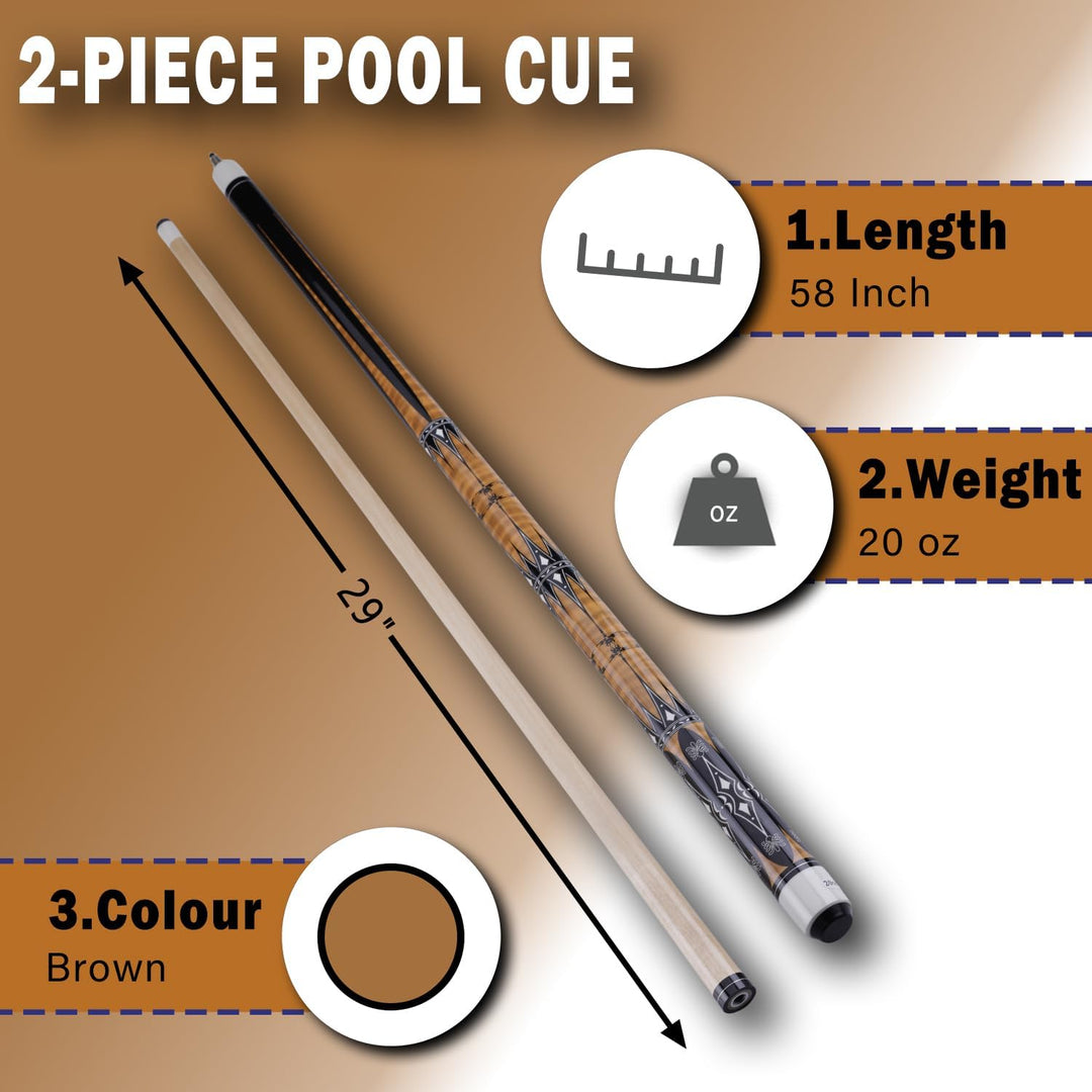 58" Pool Billard Queue with 13mm Tip,19 20 oz Billiard Cue,Schwarz oder Weiss，1/2 Maple Queue Sticks