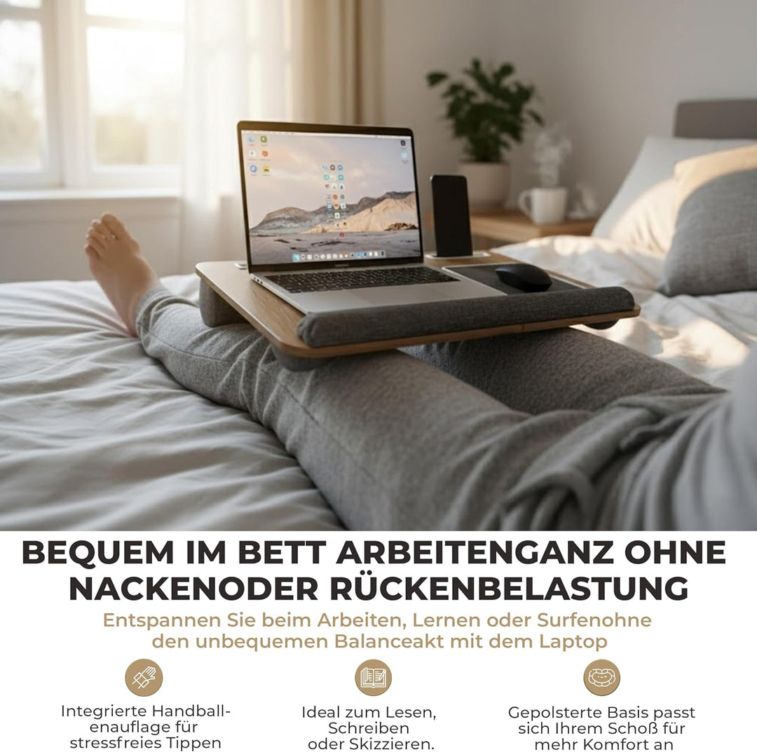 Laptopkissen für Bett & Sofa – Knietablett mit Kissen, Handyhalter & Handgelenkauflage – Passend bis