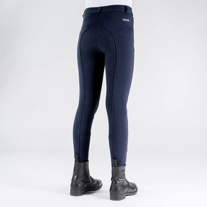 HORZE Kinder Reithose Active, Vollbesatz Reithose Mädchen mit Silikon 120 Pfauenblau, Pfauenblau 120