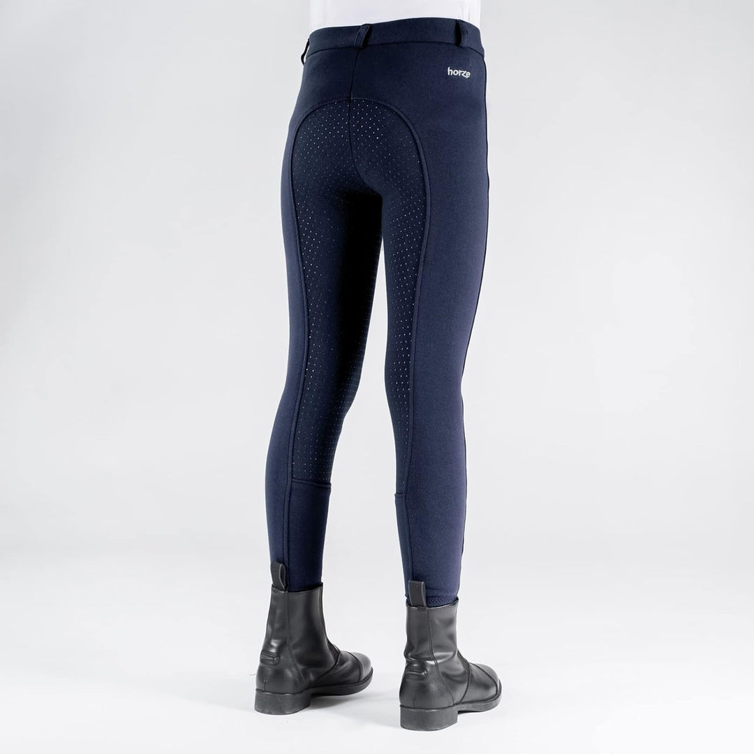 HORZE Kinder Reithose Active, Vollbesatz Reithose Mädchen mit Silikon Pfauenblau 140, Pfauenblau 140