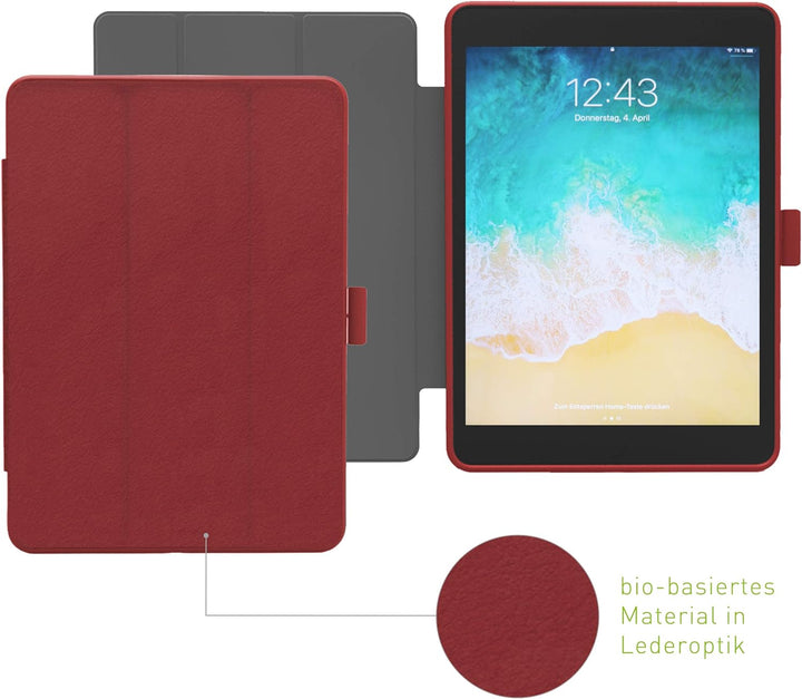KMP GreenNu Schutzhülle/Klapphülle passend für iPad 9,7“ 2017/2018 – rot - 100% recyclebar – Bio-bas