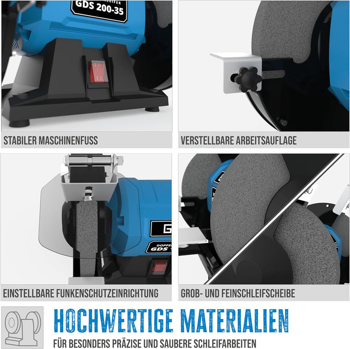 Güde Doppelschleifer GDS 200-35 (350 W, 2980 1/min Motordrehzahl, Grob- & Feinschleifscheibe 36|60 K