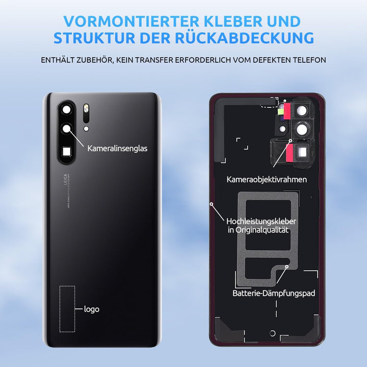 Eonpam Akkudeckel für Huawei P30 Pro Rückseite Glas Original Backcover Back Glas Ersatz Reparatur Se