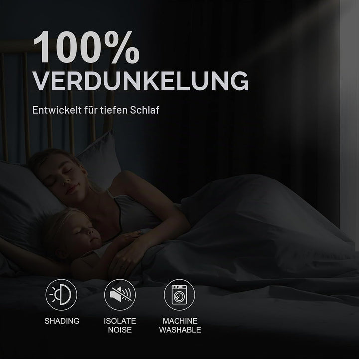 PONY DANCE 100% Verdunklungsvorhänge Grau Thermo Gardinen gegen Hitze | 2er Set, H245 x B140 cm, Vor