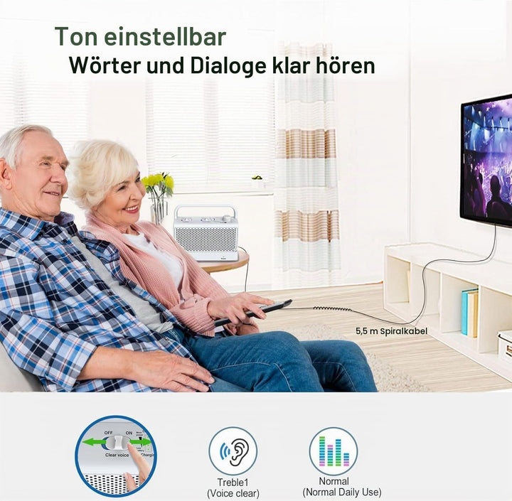 ANSTEN Sprachverstärker für Fernseher, 30m Reichweite, Plug and Play, Fernseher Lautsprecher Tragbar