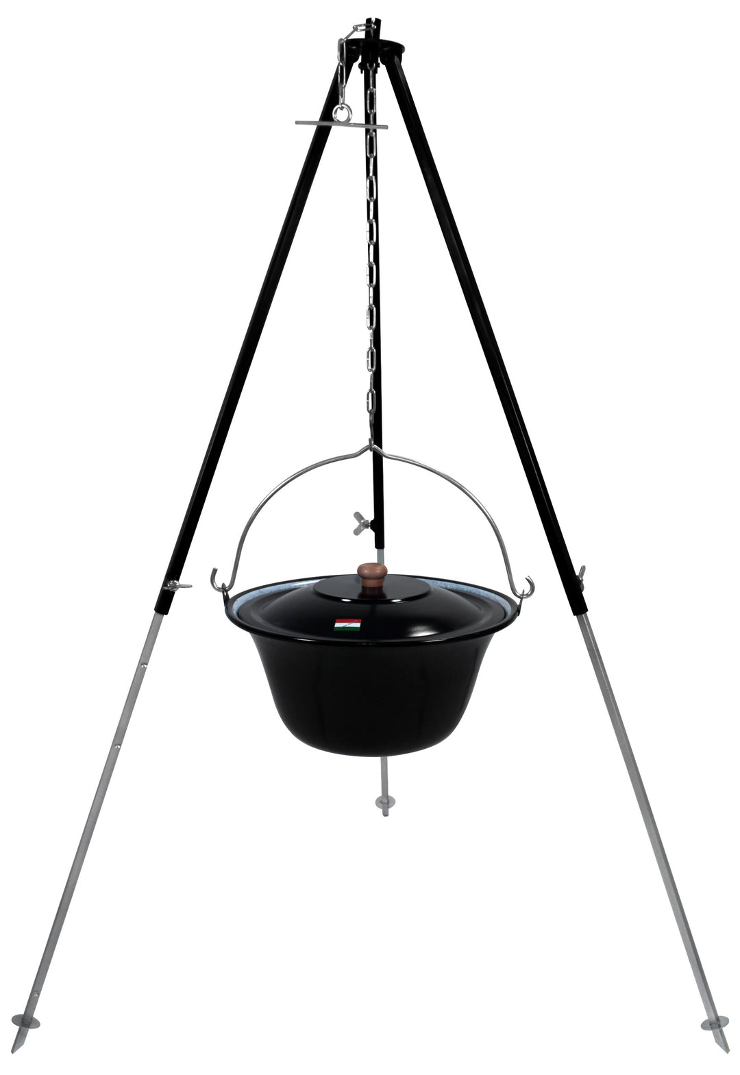 GRILLPLANET Original ungarischer Gulaschkessel 10 Liter emailliert | Dreibein-Gestell 130cm Teleskop