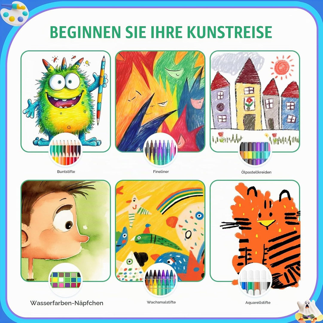TCJJ Mermaid 208Pcs Meerjungfrau Kunstset für Kinder, Mädchen Zeichenset mit Meerjungfrau Malbuch, Ö