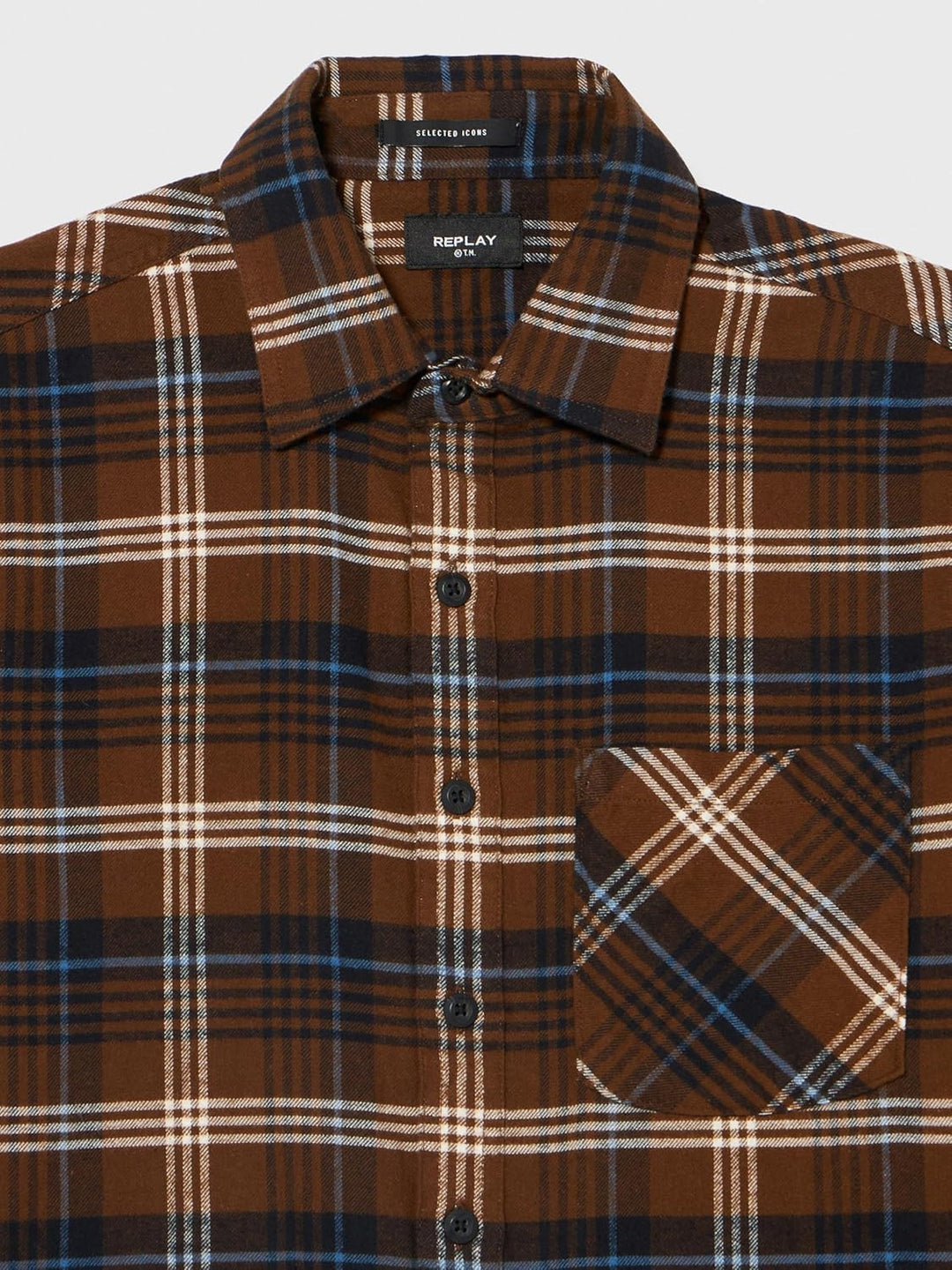 REPLAY Herren Hemd Langarm Regular Fit XL Brown/Blue/Lt Blue/Nat.white 040, XL Brown/Blue/Lt Blue/Na