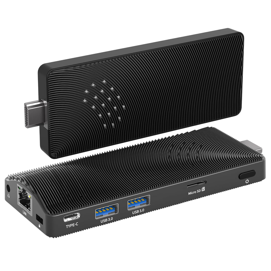 Fanless Mini PC Stick, Intel Celeron J3455 Quad-Core 1.5-2.3GHz, 4GB RAM 64GB eMMC, Dual Gigabit Eth