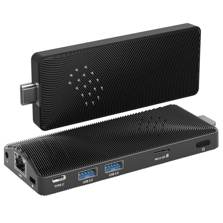 Fanless Mini PC Stick, Intel Celeron J3455 Quad-Core 1.5-2.3GHz, 4GB RAM 64GB eMMC, Dual Gigabit Eth