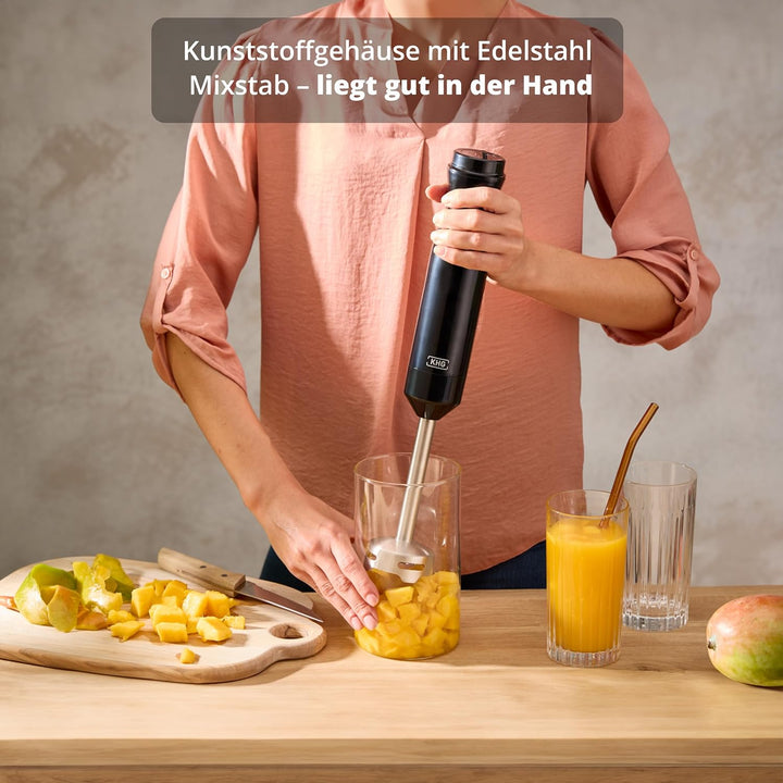 KHG Stabmixer 1000 Watt mit LED-Display - 6 Geschwindigkeiten & Turbo-Funktion - Edelstahlmesser 4-f