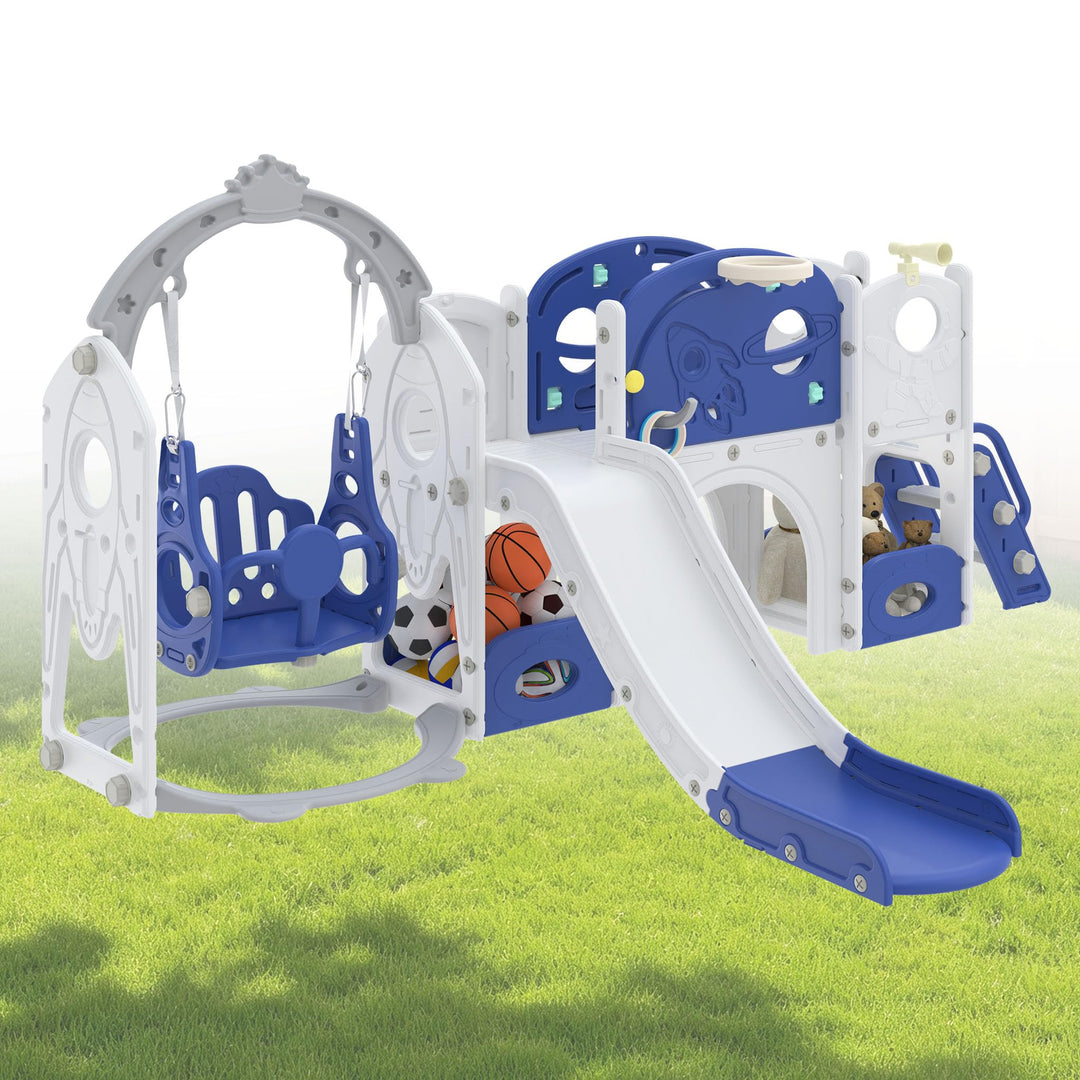 Aufun 7-in-1 Kinderrutsche für Kleinkinder, Multifunktionales Spielset mit Schaukel, Rutsche, Basket