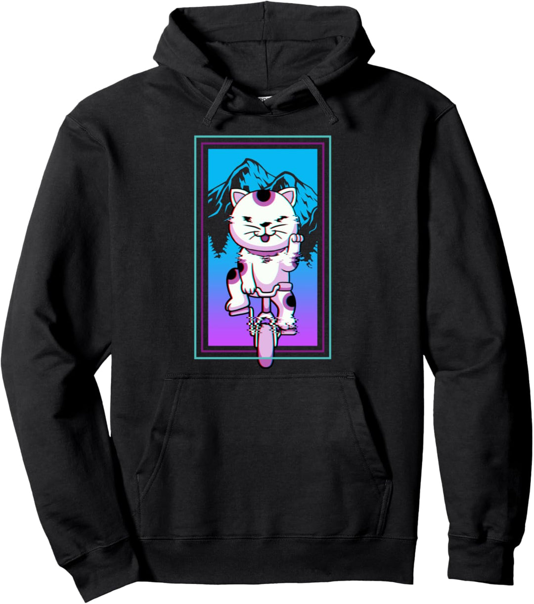 Katze-Biker-Fahrrad Maneki Neko Kawaii Mountainbike Vaporwav Pullover Hoodie