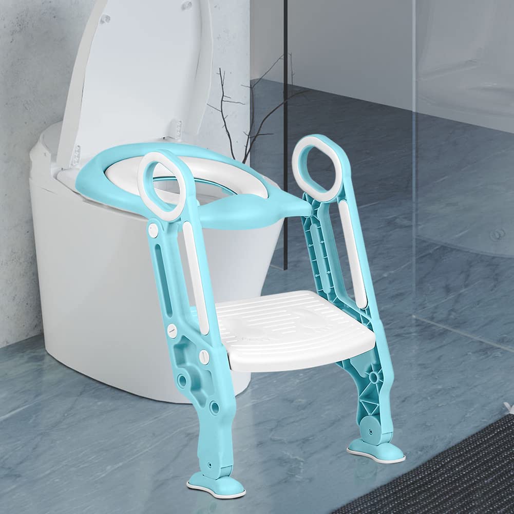 Toilettensitz Kinder mit Treppe Faltbar Töpfchentrainer Höhenverstellbar WC Trainer mit PU Gepolster