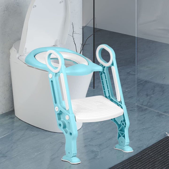 Toilettensitz Kinder mit Treppe Faltbar Töpfchentrainer Höhenverstellbar WC Trainer mit PU Gepolster