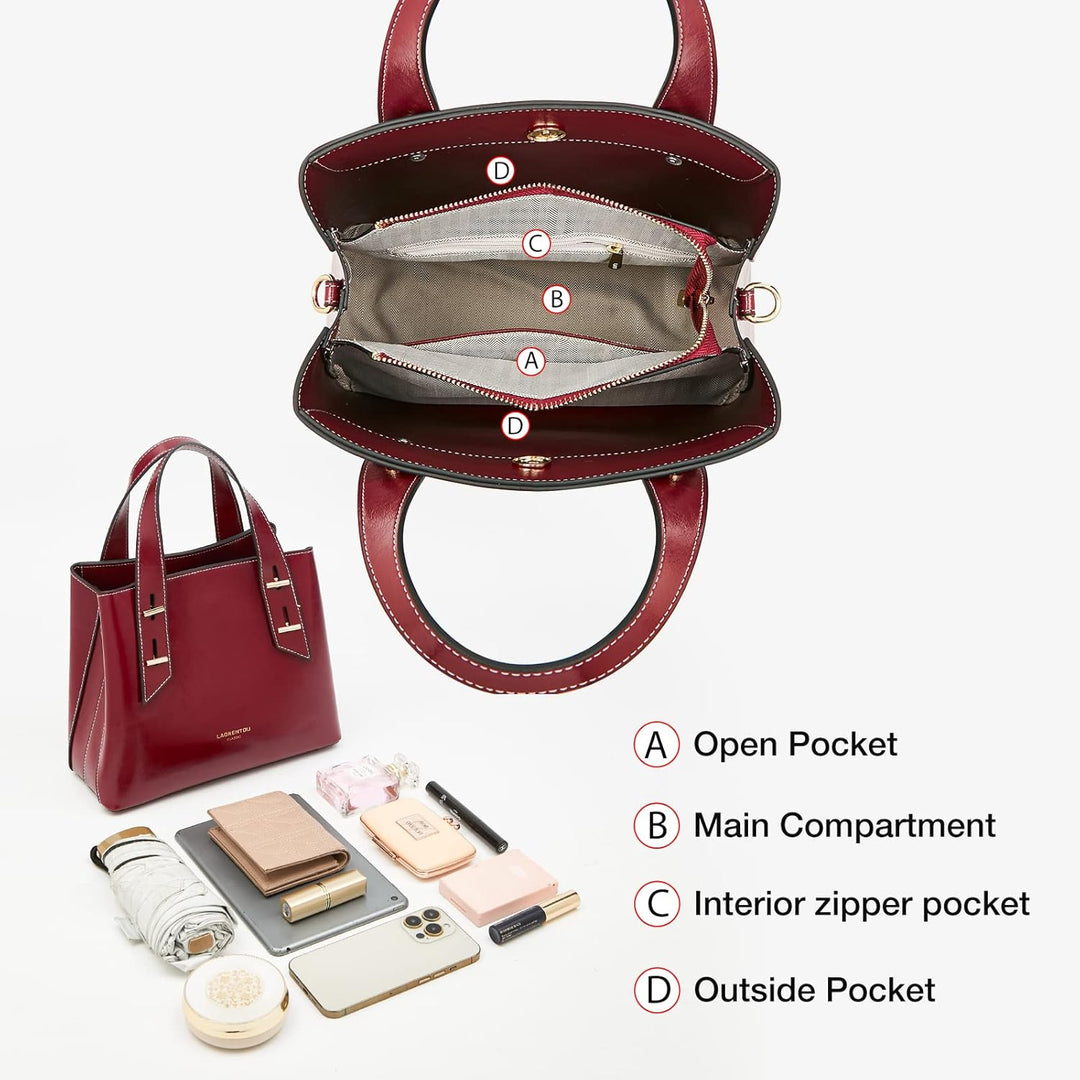 LAORENTOU Damen-Handtasche aus echtem Leder mit Tragegriff oben 01-1 Rot (Kleine Grösse), 01-1 Rot (