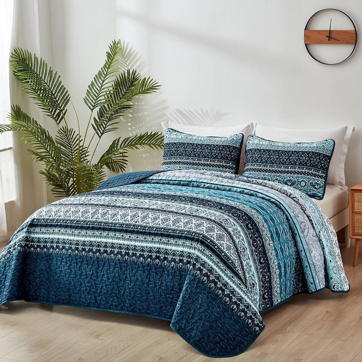 WONGS BEDDING Tagesdecke 200x220 Bettüberwurf Boho Decke Steppdecke 3 Teilig Doppelbett Gesteppt Bet