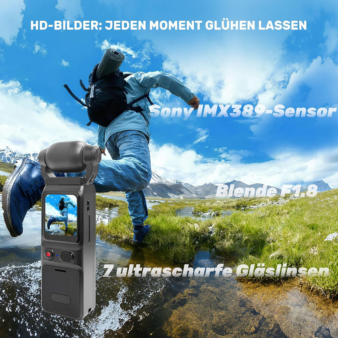 Vlogging Kamera 4K, Kleine Pocket Kamera, Actionkamera für Outdoor