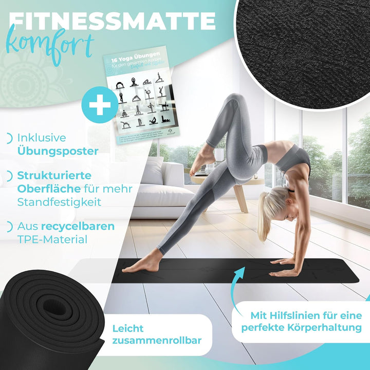KESSER® Gymnastikmatte mit Tragegurt rutschfest TPE Yogamatte Gepolstert &amp; rutschfest Fitnessmatte,