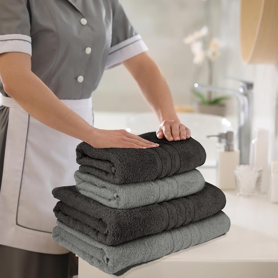 Lashuma Handtuch Set Grau - Anthrazit, London Frottee Duschtücher 70x140 cm und Handtücher 50x100 cm