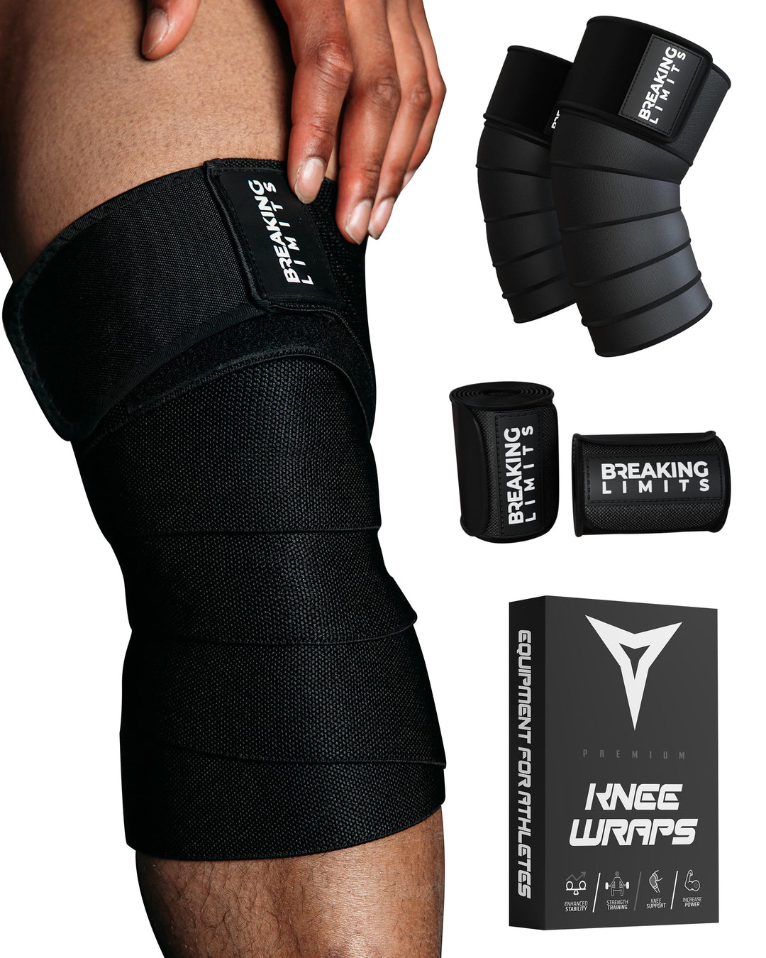 BREAKING LIMITS Kniebandage Kraftsport – Kniebandagen für Powerlifting, Gym, Krafttraining & Bodybui