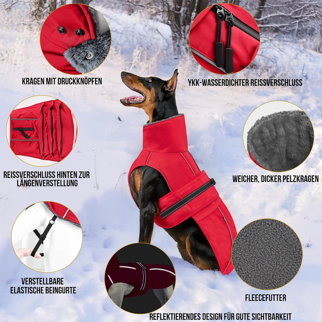 OneTigris Hundemantel, STORMWALL Wasserdicht Hundejacke mit Verstellbarer Rückenlänge Fleecefutter R