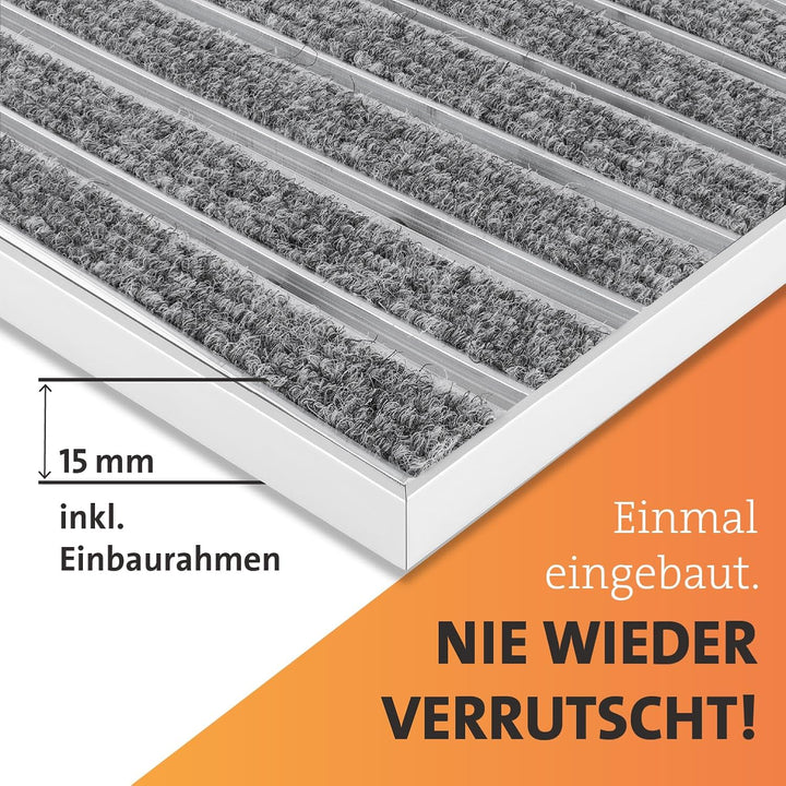 Fussabtreter für Innen & Aussen I Eingangsmatte mit Aluminium Rahmen I Einbau Schmutzfangmatte & ein